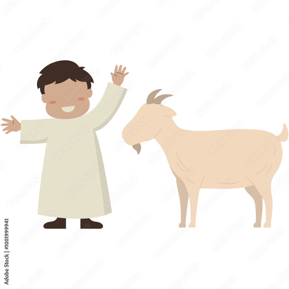 Eid Al Adha People Illustration with Sacrificial Animal. Flat Cartoon Vector Character Eid Al Adha People Illustration with Sacrificial Animal. Flat Cartoon Vector Character