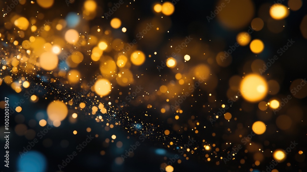 Elegant golden sparkles floating in the dark expanse, simulating a stunning celestial light show Elegant golden sparkles floating in the dark expanse, simulating a stunning celestial light show