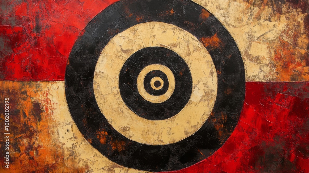 Abstract Target: Red, Black, and Beige Concentric Circles on a Textured Background Abstract Target: Red, Black, and Beige Concentric Circles on a Textured Background