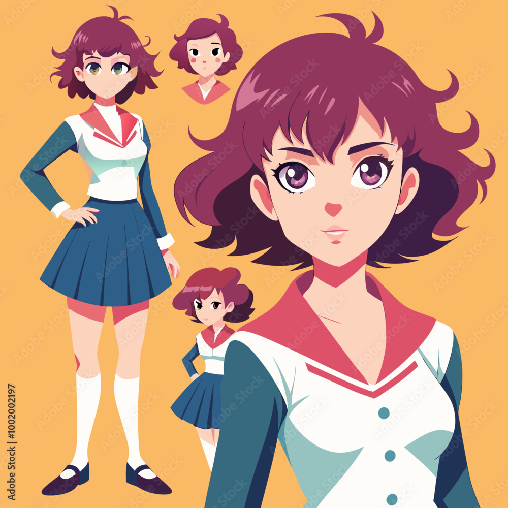 Young School Girl: Different Poses - Vector Young School Girl: Different Poses - Vector