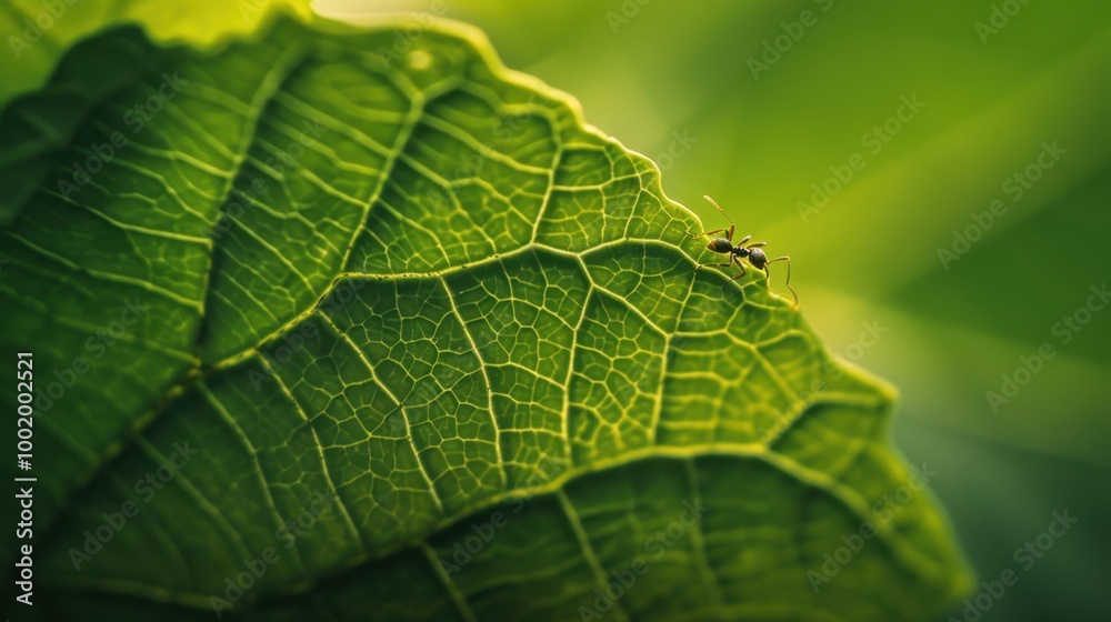 Close-Up of Ant on Green Leaf Surface Close-Up of Ant on Green Leaf Surface