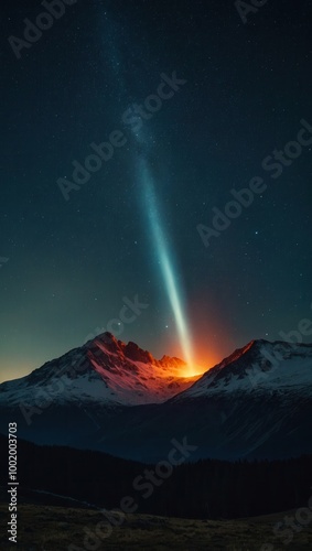 Milky Way rising over mountain and trees in serene night