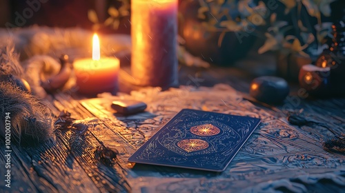 Business tarot reading, mystical elements, symbolizing business strategies, with charts and graphs projected in the background