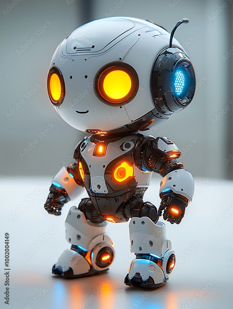 Cute glowing toy robot with vibrant lights Cute glowing toy robot with vibrant lights