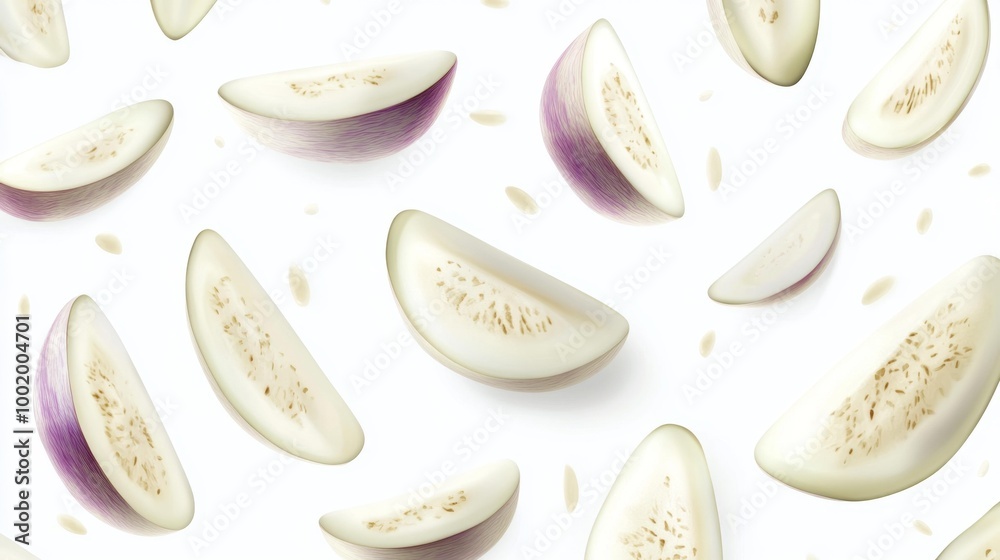 Fototapeta premium Sliced Eggplant Floating on White Generative AI