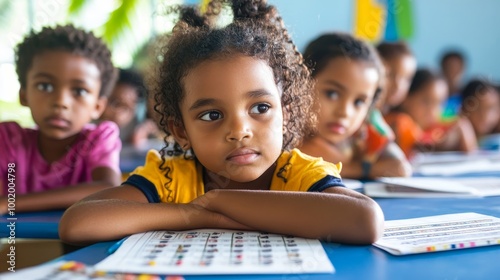 Wallpaper Mural Bright Mauritian Children Engaging in Interactive Fraction Learning Activities in Colorful Math Classroom Torontodigital.ca