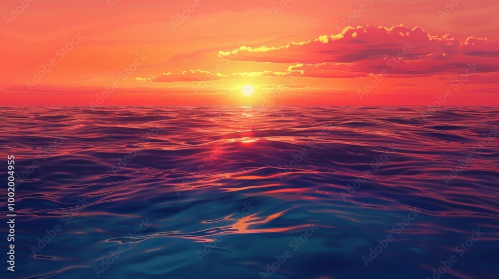 Obraz premium Serene Sunset Over Calm Ocean Waves