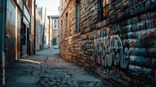 Urban Alleyway with Colorful Graffiti Art