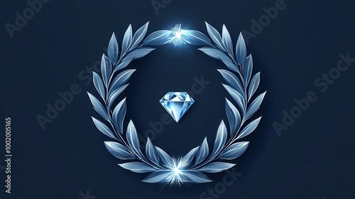 A laurel wreath surrounds a shining diamond, symbolizing achievement and success