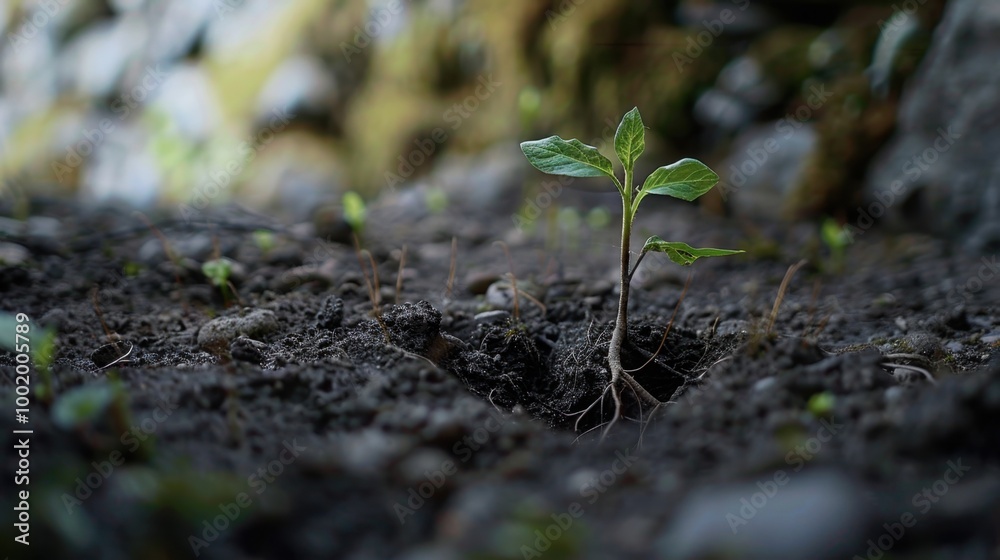 Fresh Green Seedling Emerging from Rich Soil Fresh Green Seedling Emerging from Rich Soil