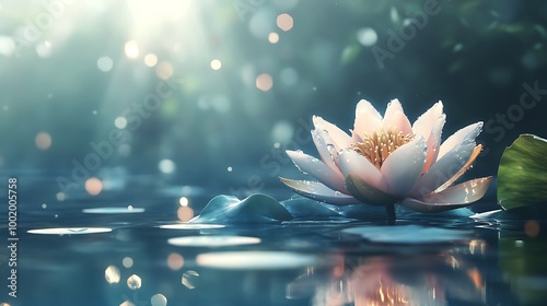 Serene Lotus Blooming in Reflective Water