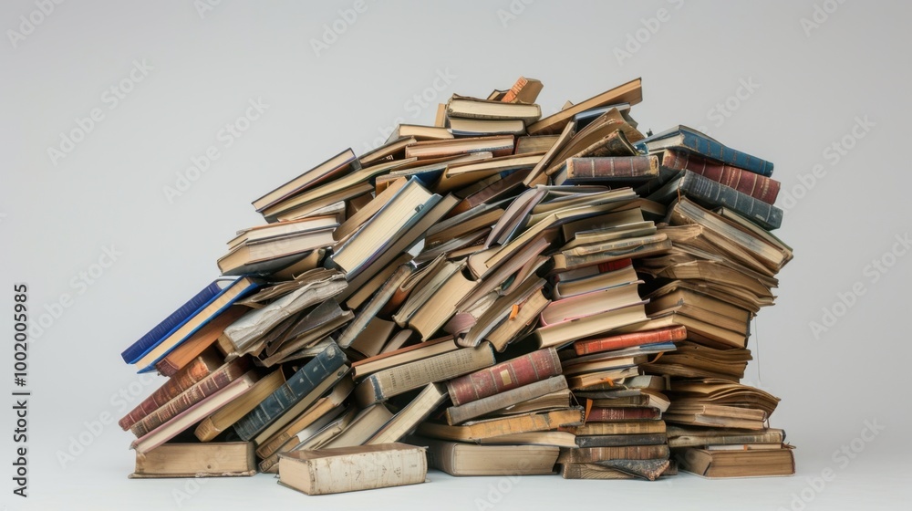 Obraz premium Stacked Vintage Books in a Chaotic Pile