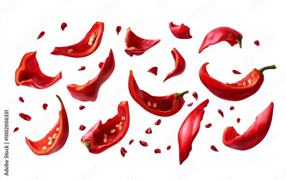 Red Chili Peppers Floating with Seeds Generative AI Red Chili Peppers Floating with Seeds Generative AI