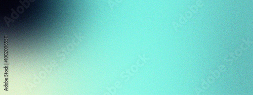 Abstract blue to black gradient background with Foil turquoise blue, teal metallic texture gradient. Grainy glowing light on backdrop noise effect. Design for technology, science, banner,poster