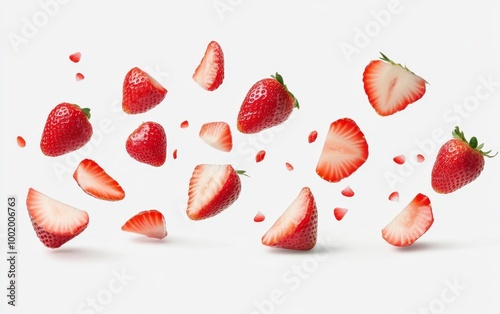 Floating Strawberries with Slices Generative AI