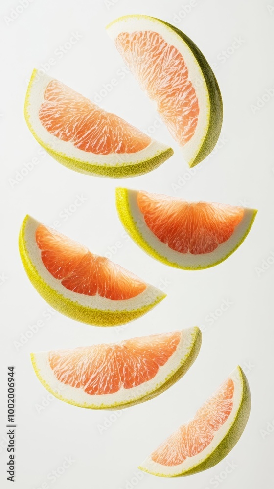 Floating Grapefruit Wedges Isolated on White Background Generative AI Floating Grapefruit Wedges Isolated on White Background Generative AI
