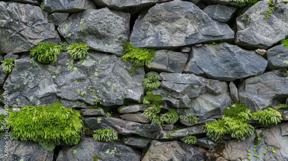 Lush Greenery on Rocky Stone Wall Surface Lush Greenery on Rocky Stone Wall Surface