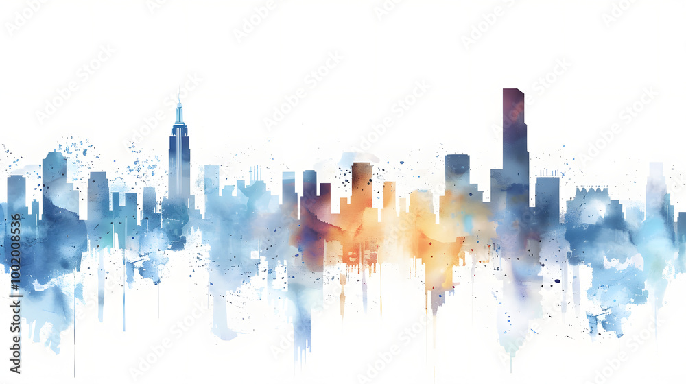 Obraz premium Building Skyline Frame Background watercolor