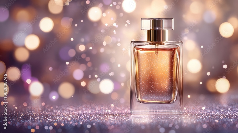 Elegant Perfume Bottle with Soft Bokeh Background Elegant Perfume Bottle with Soft Bokeh Background