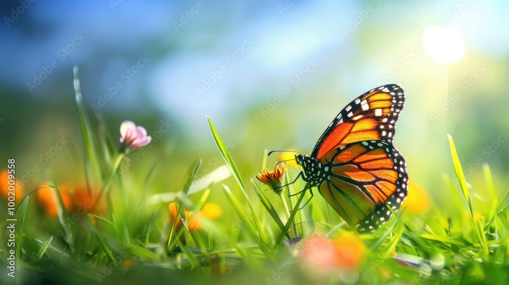 Vibrant Butterfly on Colorful Flower in Nature Vibrant Butterfly on Colorful Flower in Nature
