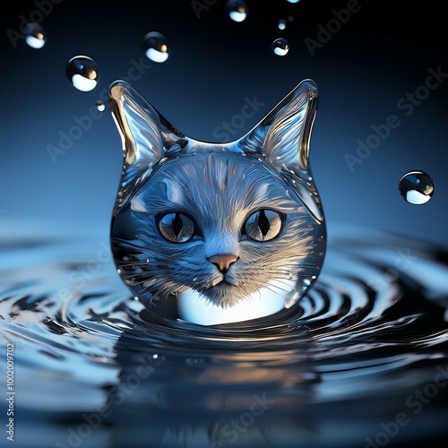 Macro photography of a drop in the shape of a water cat.