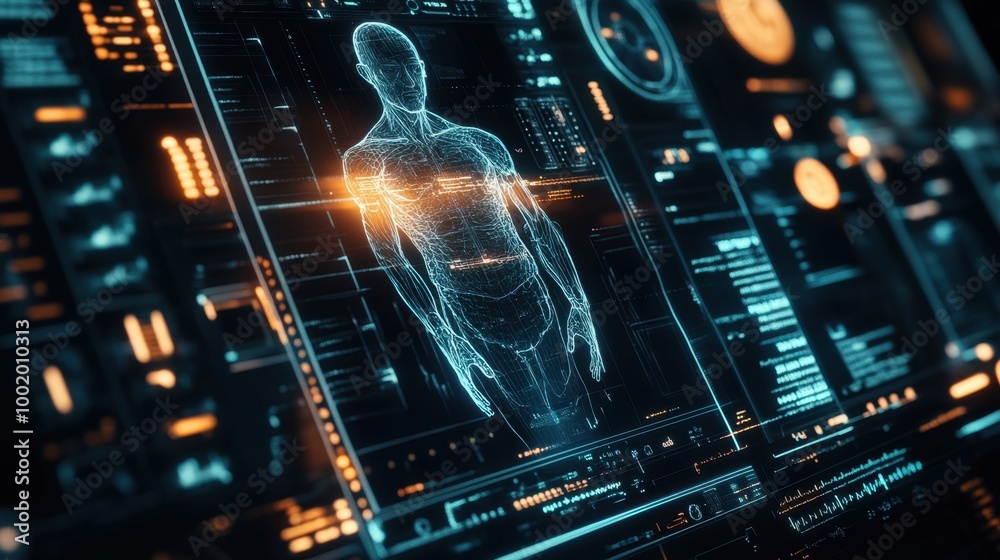 Digital medical record interface glowing with futuristic design, representing the next generation of healthcare technology. Digital medical record interface glowing with futuristic design, representing the next generation of healthcare technology.