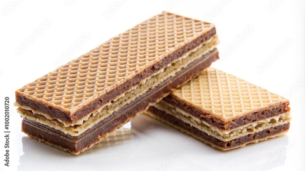 Sweet and crunchy brown wafer with a diagonal arrangement showcasing layers of chocolate and vanilla flavors , wafer, layered Sweet and crunchy brown wafer with a diagonal arrangement showcasing layers of chocolate and vanilla flavors , wafer, layered