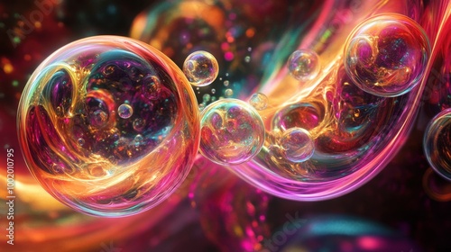 Dynamic abstract soap bubble background with bold colors and swirling patterns, perfect for a vibrant and lively backdrop.