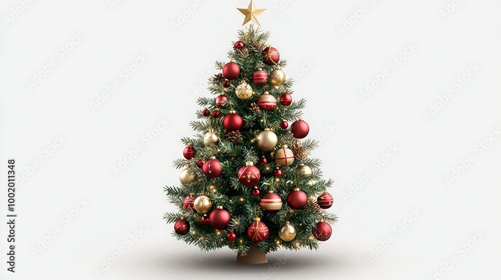 A beautifully ornamented Christmas tree, isolated on a transparent background A beautifully ornamented Christmas tree, isolated on a transparent background