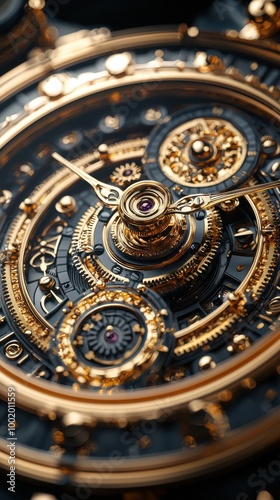 A close-up view of an intricate mechanical watch showcasing its detailed gears and embellishments, highlighting craftsmanship and design