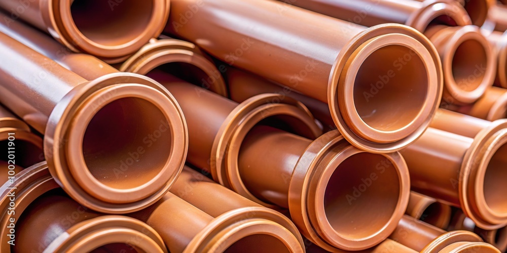 Closeup view of brown plastic plumbing pipes with rubber seals, plumbing, pipes, rubber seals Closeup view of brown plastic plumbing pipes with rubber seals, plumbing, pipes, rubber seals