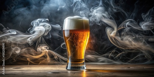 Dramatic atmosphere with frothy beer glass and swirling smoke , beer, glass, frothy, dramatic, atmosphere, swirling, smoke, clouds photo