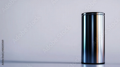 Metal canister on a light background, modern and minimalist design.