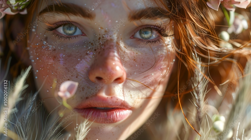Close Up Portrait of a Woman with Red Hair and a Floral Crown Close Up Portrait of a Woman with Red Hair and a Floral Crown