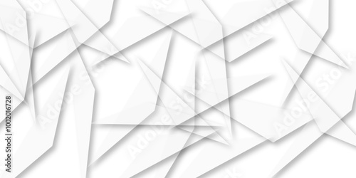 Abstract background with liens and triangles shape on white background. White and grey geometric overlapping rectangle pattern Geometric background soft shadows as patten ..White polygon textured