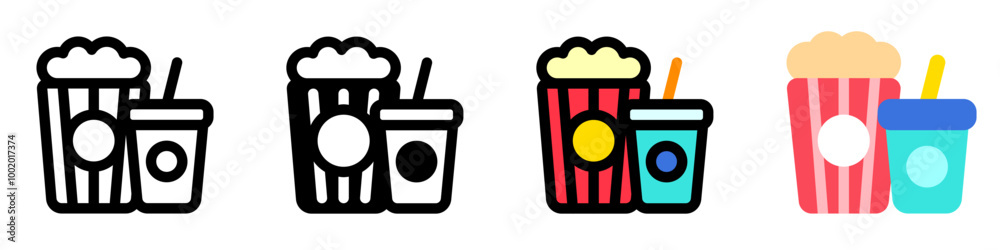 Editable popcorn, soda, snack, drink food, beverage vector icon. Movie ...