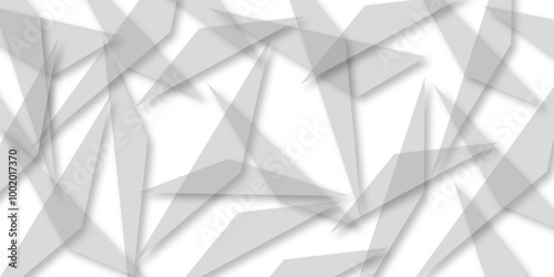 Abstract background with liens and triangles shape on white background. White and grey geometric overlapping rectangle pattern Geometric background soft shadows as patten ..White polygon textured .	
