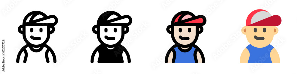 Editable person wearing tanktop, baseball cap avatar vector icon. User, profile, identity, persona. Part of a big icon set family. Perfect for web and app interfaces, presentations, infographics, etc Editable person wearing tanktop, baseball cap avatar vector icon. User, profile, identity, persona. Part of a big icon set family. Perfect for web and app interfaces, presentations, infographics, etc