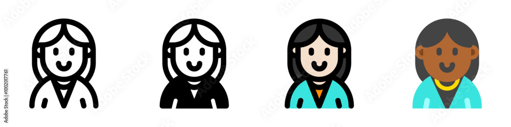 Editable female employee avatar vector icon. User, profile, identity, persona. Part of a big icon set family. Perfect for web and app interfaces, presentations, infographics, etc Editable female employee avatar vector icon. User, profile, identity, persona. Part of a big icon set family. Perfect for web and app interfaces, presentations, infographics, etc