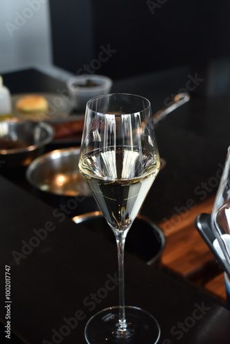 Champagne flute at luxury restaurant