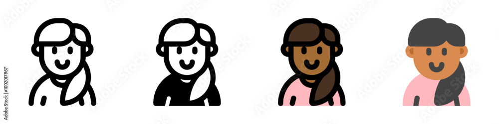 Editable adult woman with ponytail hairstyle avatar vector icon. User, profile, identity, persona. Part of a big icon set family. Perfect for web and app interfaces, presentations, infographics, etc Editable adult woman with ponytail hairstyle avatar vector icon. User, profile, identity, persona. Part of a big icon set family. Perfect for web and app interfaces, presentations, infographics, etc