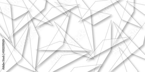 Abstract background with liens and triangles shape on white background. White and grey geometric overlapping rectangle pattern Geometric background soft shadows as patten ..White polygon textured .	
