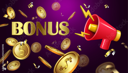 casino bonus banner element. business offer concept advertising and marketing golden bonus word background vector illustration. jackpot and lottery winner label.