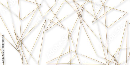 Abstract background with liens and triangles shape on white background. White and golden geometric overlapping rectangle pattern Geometric background soft shadows as patten ..White polygon textured .	