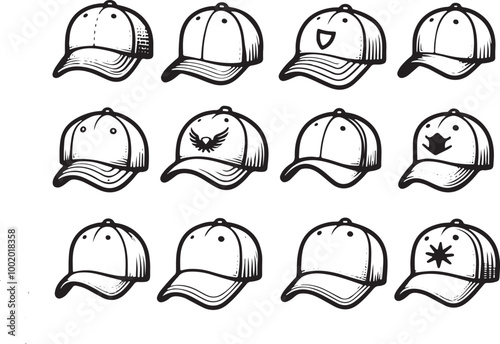 Set of Cap icon silhouette vector illustration 