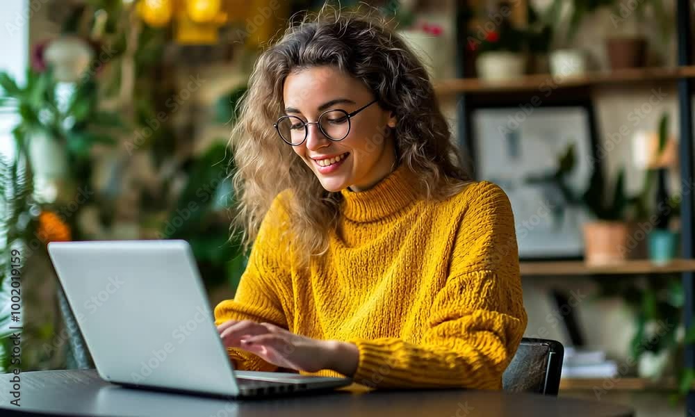 Happy Woman Paying Online with Laptop Happy Woman Paying Online with Laptop