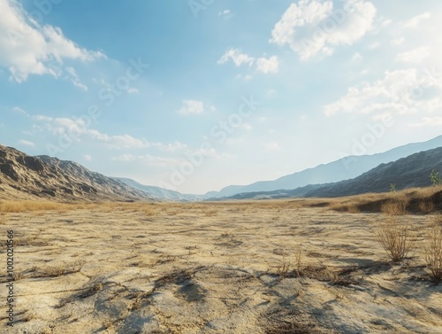 Dirt Field Landscape with Mountains