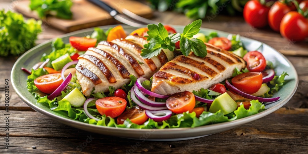 Grilled chicken salad with fresh vegetables perfect for a healthy meal, grilled chicken, salad, healthy, fresh, vibrant, colorful Grilled chicken salad with fresh vegetables perfect for a healthy meal, grilled chicken, salad, healthy, fresh, vibrant, colorful