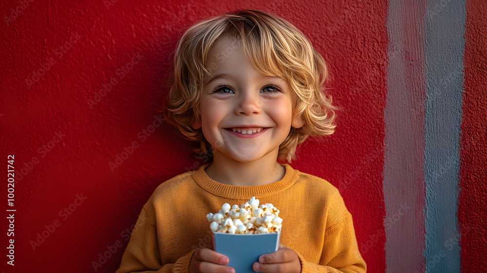 A Young Boy Smiling and Holding a Bag of Popcorn at the Movies
A Young Boy Smiling and Holding a Bag of Popcorn at the Movies