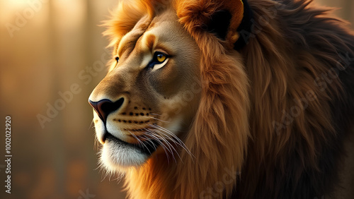 majestic lion with flowing mane face morphing into serene depiction